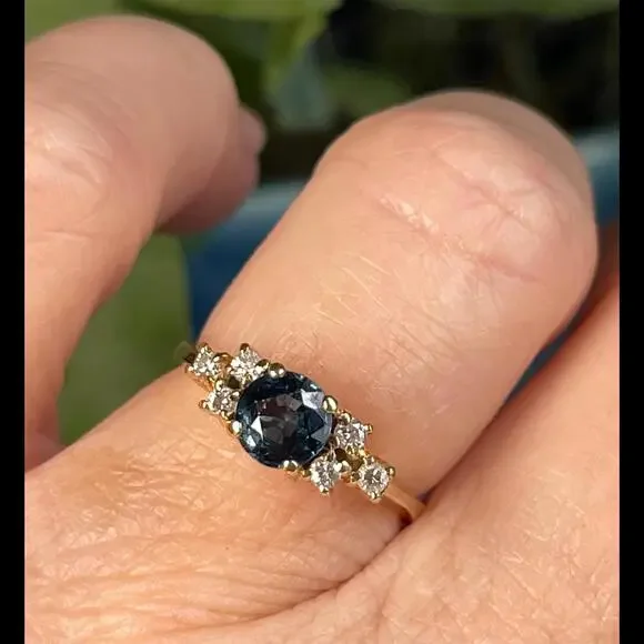 Sapphire Ring 14k Unique Engagement Ring Diamond Blue Sapphire Engagement Ring